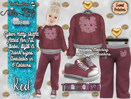 Second Life Marketplace - Cyber Kitty Outfit for TD/BEBE/BYB & CHONK - Red